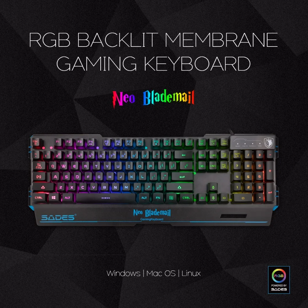 Мембранная клавиатура SADES KB104S NEO Blademail Мультимедийная Игровая клавиатура 5 RGB 7 цветов подсветка