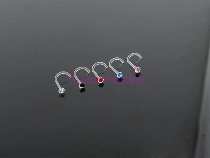 

Fashion Screw Nose Rings Nose Stud Nostril Nail UV Acrylic 60pcs/box Mixed Color Clear Gem Bar