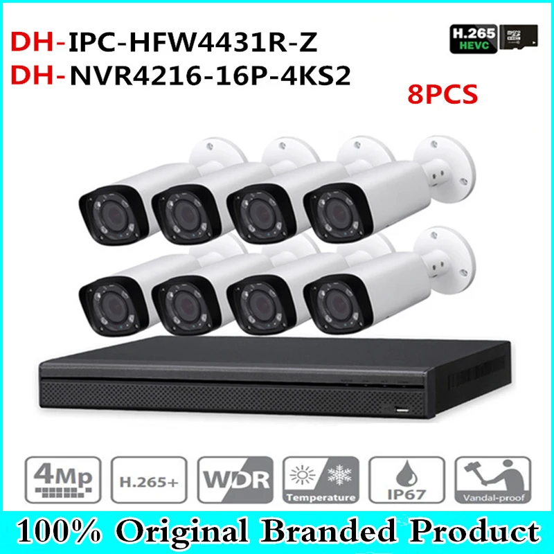 

Dh Security Cctv Camera Kit Original Nvr Nvr4216-16p-4ks2 16poe 4k & 8pcs Oem Ip Zoom Ipc-hfw4431r-z Surveillance System
