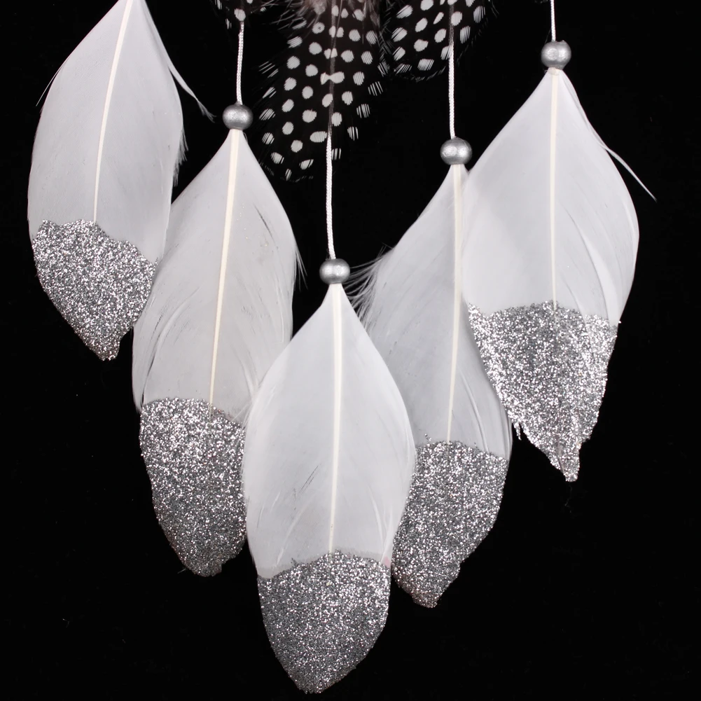 Indian White Dream Catcher Wall Car Hanging Decoration Silver Feather Core Bead Handmade Dreamcatcher 4