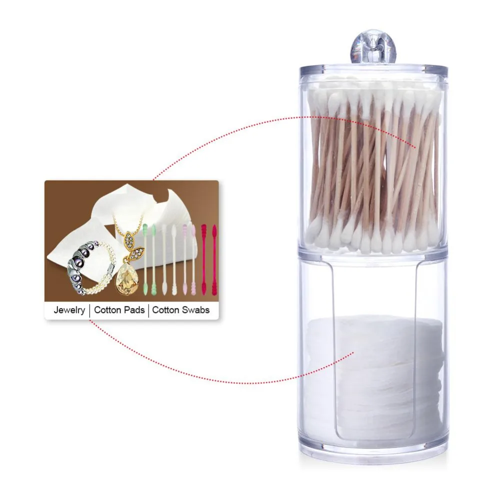 

New Acrylic Cotton Swab Organizer Box Portable Round Container Storage Case Make up Cotton Pads Q-tip Box For Home Hotel Office
