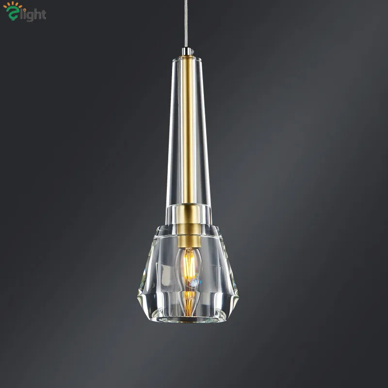 Post Modern Lustre K9 Crystal Shades Led Pendant Lights E14 Led Luminarias Pendant Lamp Luxury Copper Hanging Lamp Suspend Lamp