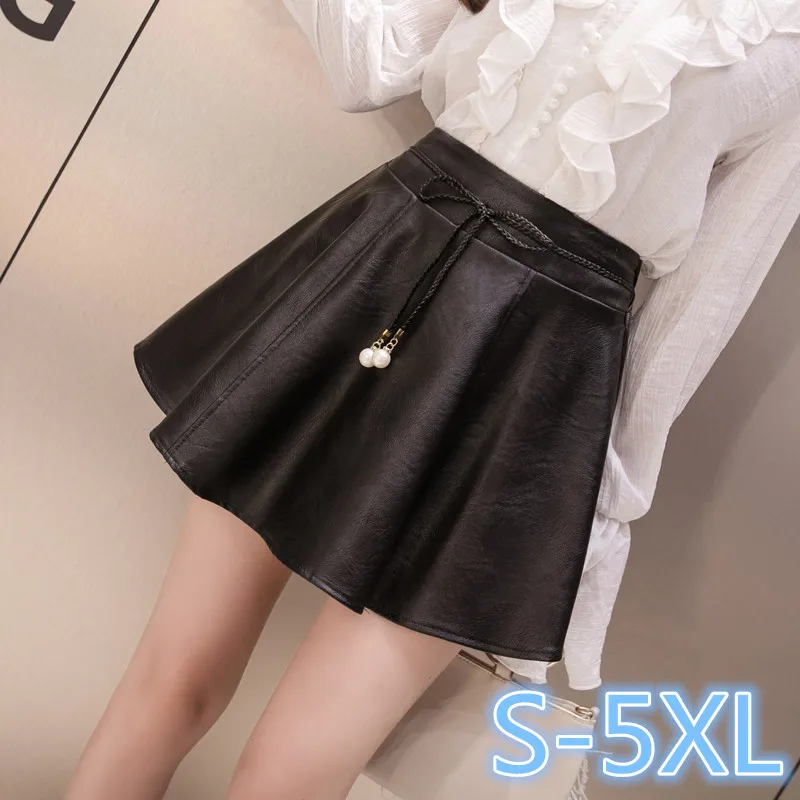 

S-3xl 4xl 5xl Autumn and winter Women Pu Leather Skirt Plus Size High Waist Casual Faux Leather mini Skirts womens (74037)
