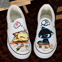 Custom Hand Painted Shoes Cat Fish Shoes For Lovers Canvas Shoes Oxford EU35-44