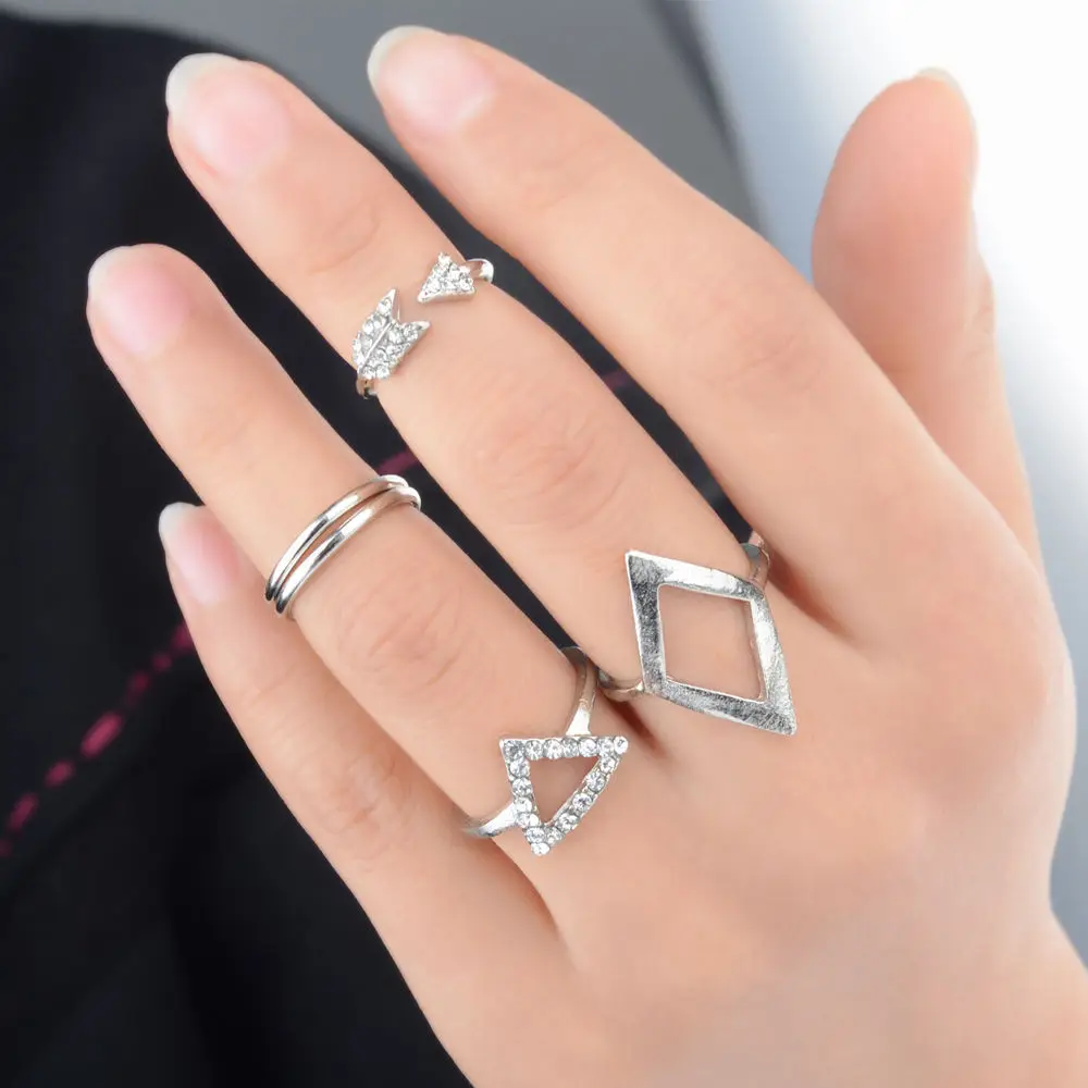 

High Quality 5pcs/lot crystal women knuckle rings set stacking gold geometry triangle arrow midi finger ring charm anelli gift