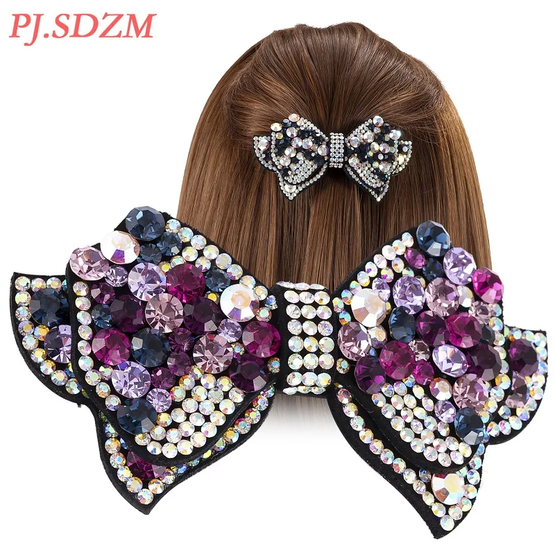 Beste Dubbellaags Boog Knoop Haaraccessoires Rhinestone Crystal Fashion Hairclips Chic Haarspelden Hoofddeksels Haarspeldjes DecorateFG0056
