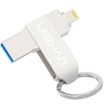 

LEIZHAN 128GB Keychain USB Flash Drive for iphone XR X 8 7 6s 5 Metal Lightning Photo Stick USB 3.0 Pen Drive 64GB 32GB Pendrive