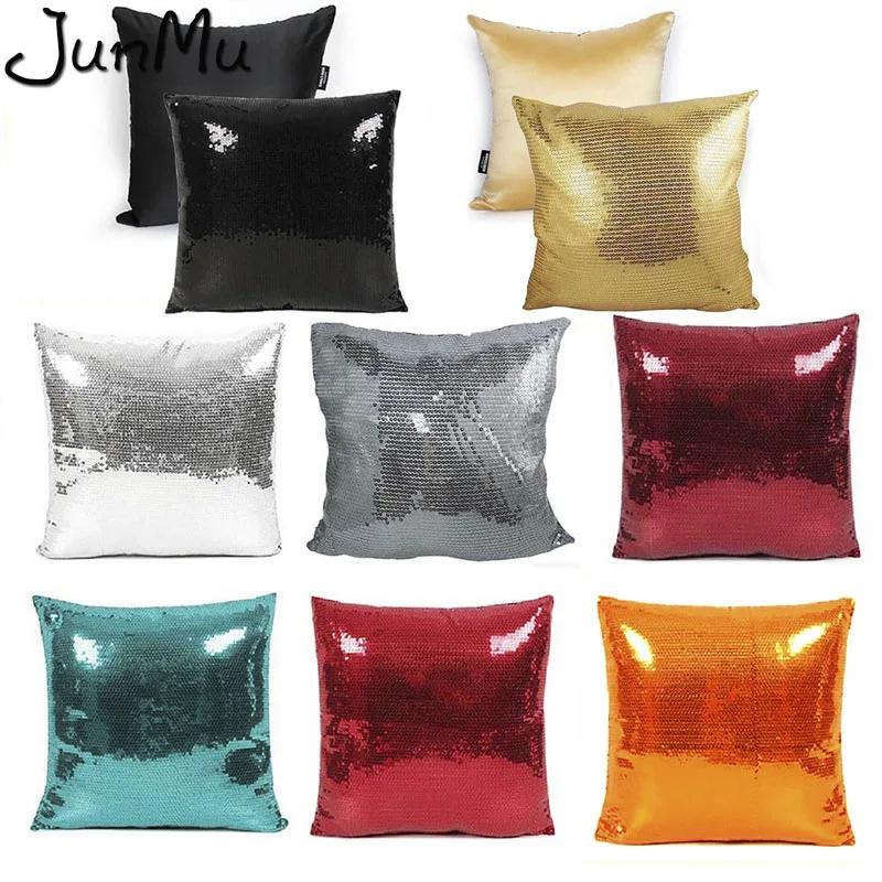 

Hot 1PC 43cmx43cm Solid Color Glitter Sequin Pillowcase White/Black/Gold/Silver/Red Throw Pillow Pillowcover