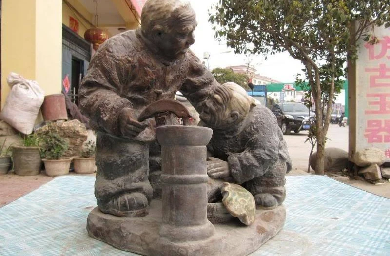 

Folk WuCai porcelain kindly Old Man for carline Husband and wife Art Statue