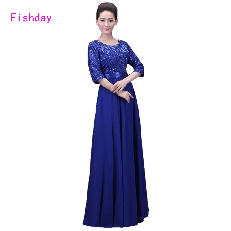 

Fishday Evening Dresses Long Purple Blue Red Sequined A line Sleeved Elegant Formal Gowns for Women Mother of Bride E20