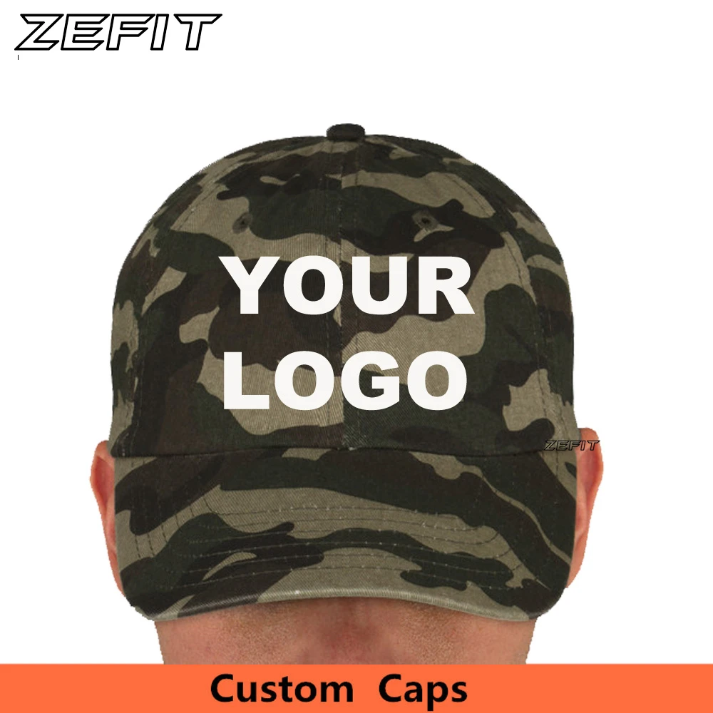 

Custom Made Camouflage Cotton Curved Bill Baseball Caps Free Embroidery Logo Vintage Camo Adjustable Dead Soft Unstructured Hat