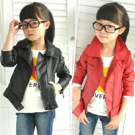 KNB Warm Children Lapel Leather Jackets Long Sleeve Zipper