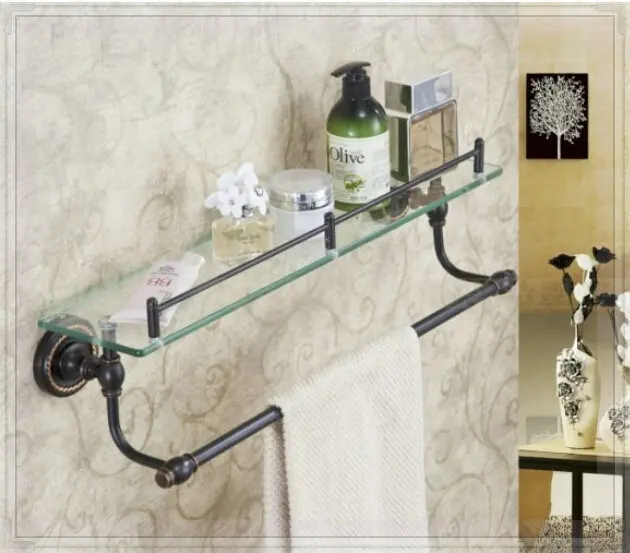 Wall Mount Bathroom Glass Shelf Holder Cosmetic Bracket Storage with Towel Bar dropship faucet seat|storage glass|storage leatherbrackets lowes |