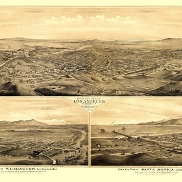 Vintage Map of Los Angeles California 1877 Los Angeles County Poster Print (36 x 54)