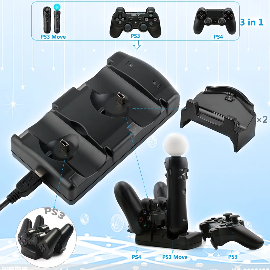 5 в 1 зарядное устройство зарядная док-станция для sony Play Station 4 PS4/Pro/Slim/PS3/PS3 Move беспроводной контроллер аксессуары