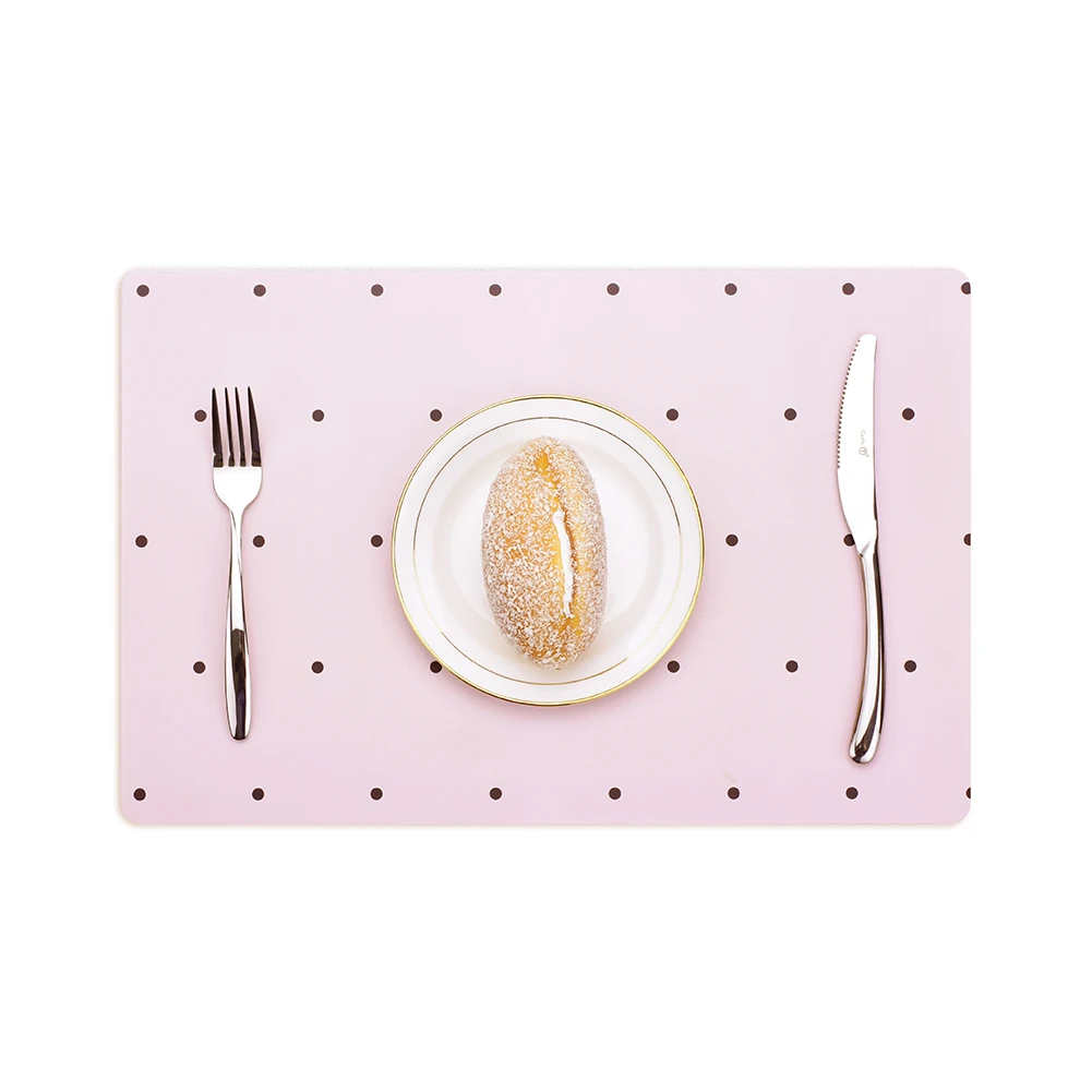 

HOHGIULIA 2Pcs Polar Bear And Spots Patterns Pink Waterproof Table Placemat Useful Housewares Table Mat Rectangle Mats H205