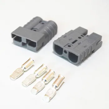

New 600V 50A 6AWG 2x Copper Silver Battery Quick Connector Kit Plug Connect Disconnect Winch Trailer Connectors