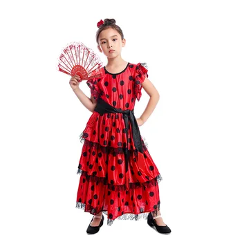 

Spanish Senorita Girls Traditional Flamenco Dancer Kids Fancy-Dress Costume