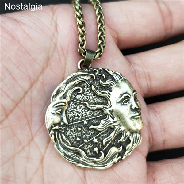 Link Chain Bronze Волшебство Солнце Луна Звезда Wicca языческие духовные ювелирные изделия винтажное ожерелье для женщин мужчин Ouija ведьма кулон дропшиппинг - Окраска металла: Link Chain Bronze