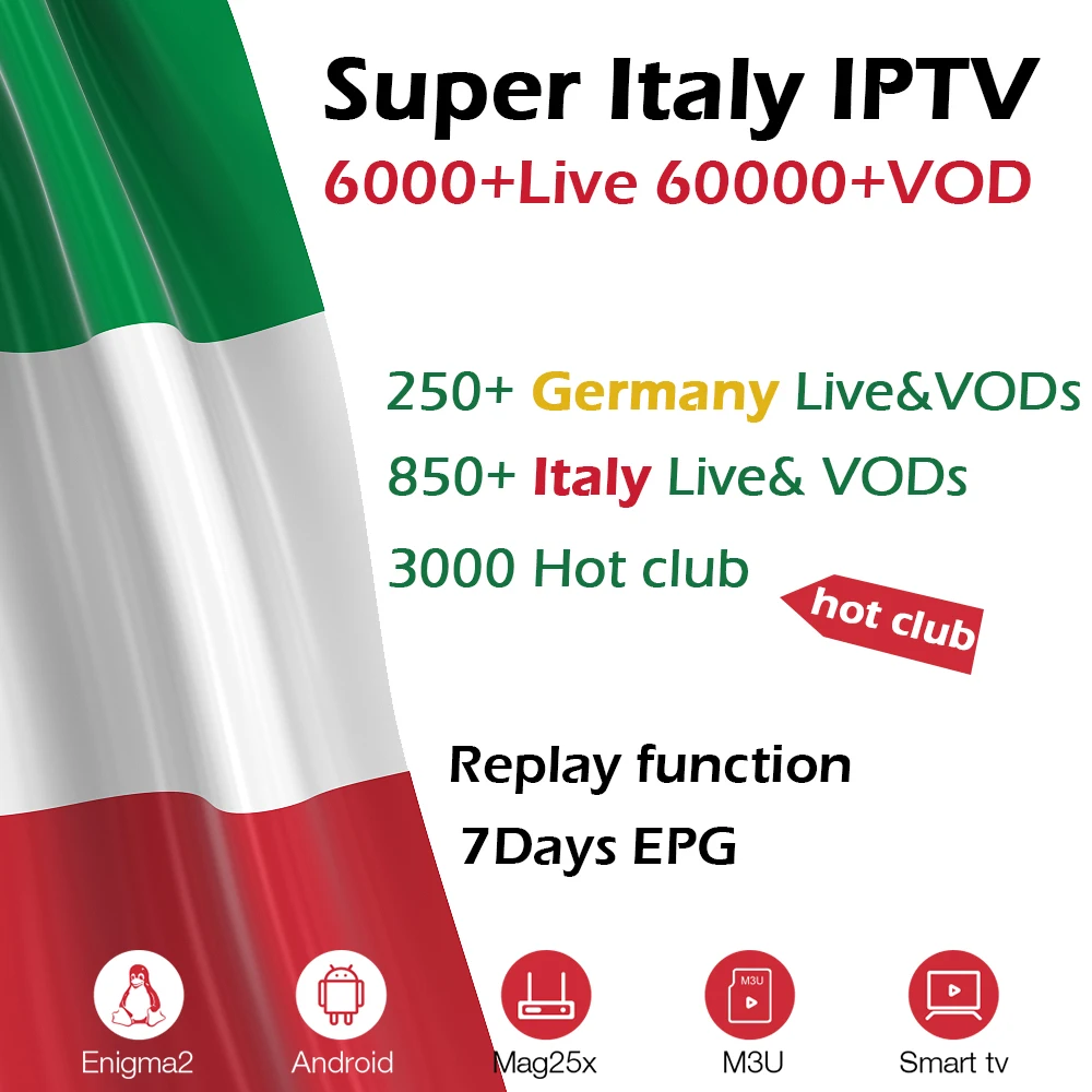 

GOTiT Italy IPTV Subscription 6000+Live Super Italia Germany Italian Albania Turkey adult for M3U Android Enigma2 Smart TV Box