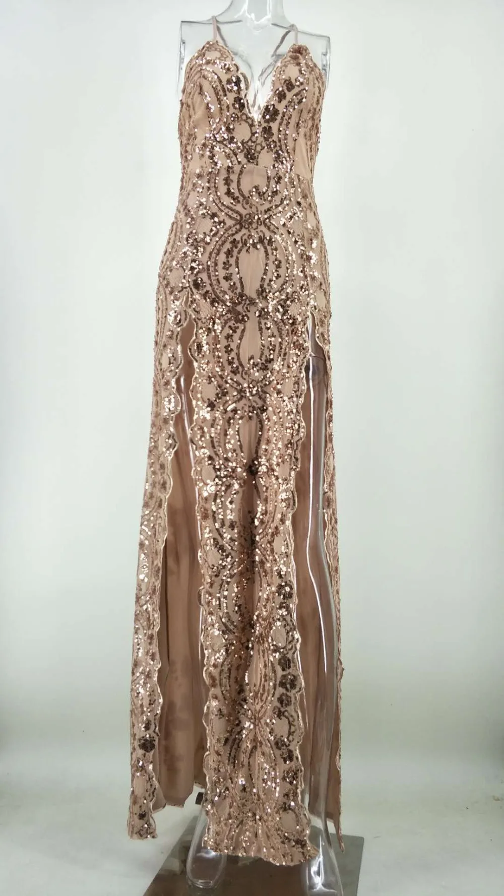 HAMBELELA New Arrival High Quality 2019 Summer Women's Dress Spaghetti Strap Vintage Sequined Floor-Length Bandage Dress Vestido (2)