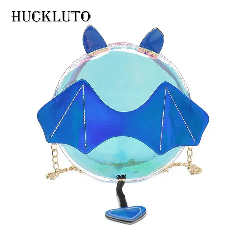 

HuckLuto 2019 New Promotion Sale Korean Hot Fashion Laser Transparent Mini Chain Crossbody Monster Bat Bag Female Shoulder Bag