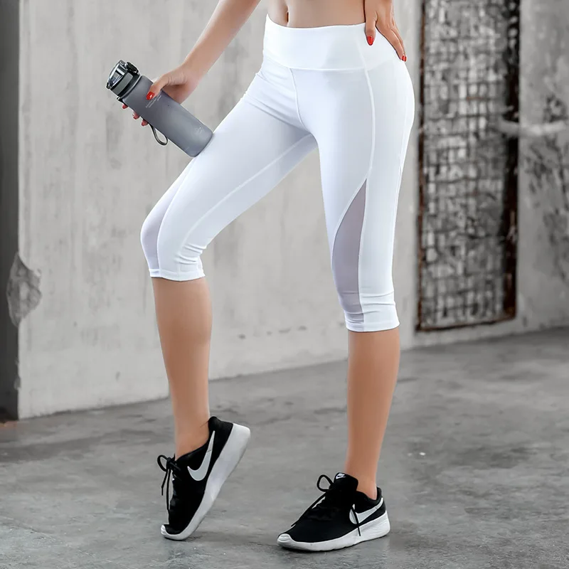 

BINAND Women Mesh Breathable Yoga Pants High Elastic Calf-Length Quick Dry Sport Leggings High Waist Sexy Running Leggings