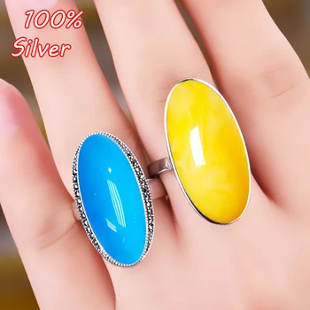 

925 Sterling Silver Color Adjustable Ring Blanks 12*28MM 15*30MM Oval Wax Turquoise Rings Settings Findings for Jewelry Making