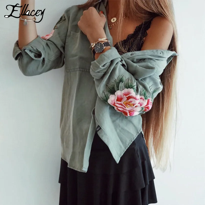 Ellacey/модные женские блузки с цветочной вышивкой коллекция 2019 года сезон весна
