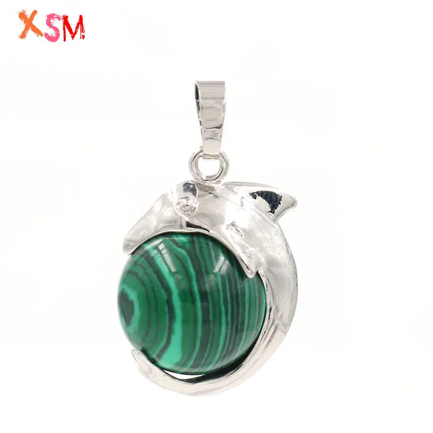 Xinshangmie Disegno Bello Malachite Rotonda Palla Delfino Reiki Chakra Pendenti Di Fascino Delle Donne Gioielli Di Moda Regalo 1 Pz