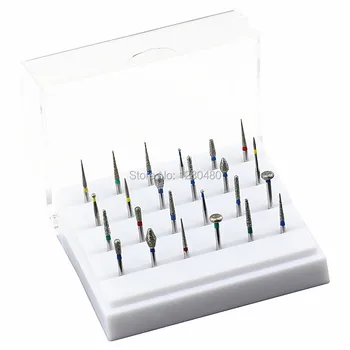 

1Set Dental Lab Equipment 24Pcs Diamond Burs FG1.6 For Porcelain Shouldered Abutment Polishing Burs Holder Block