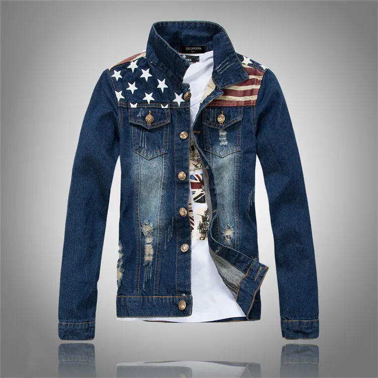 Online Buy Wholesale American Flag Denim Jacket From China Men Distressed American Flag Print Denim Jacket New 2017 Mens Ripped Jean Jackets With Chest Pockets - Online Buy Wholesale American Flag Denim Jacket From China