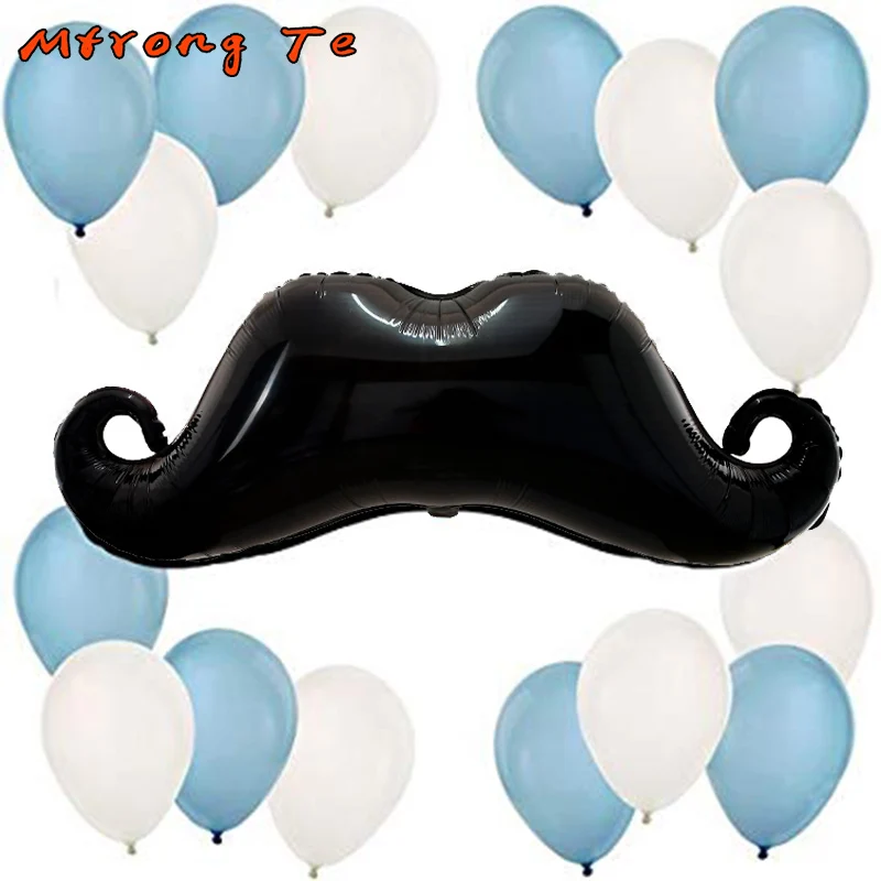

17pcs/lot Little Man Baby Shower Balloons Mustache Ball Beard 12'' Blue White Latex Balloon Happy Birthday Party Decor Supplies