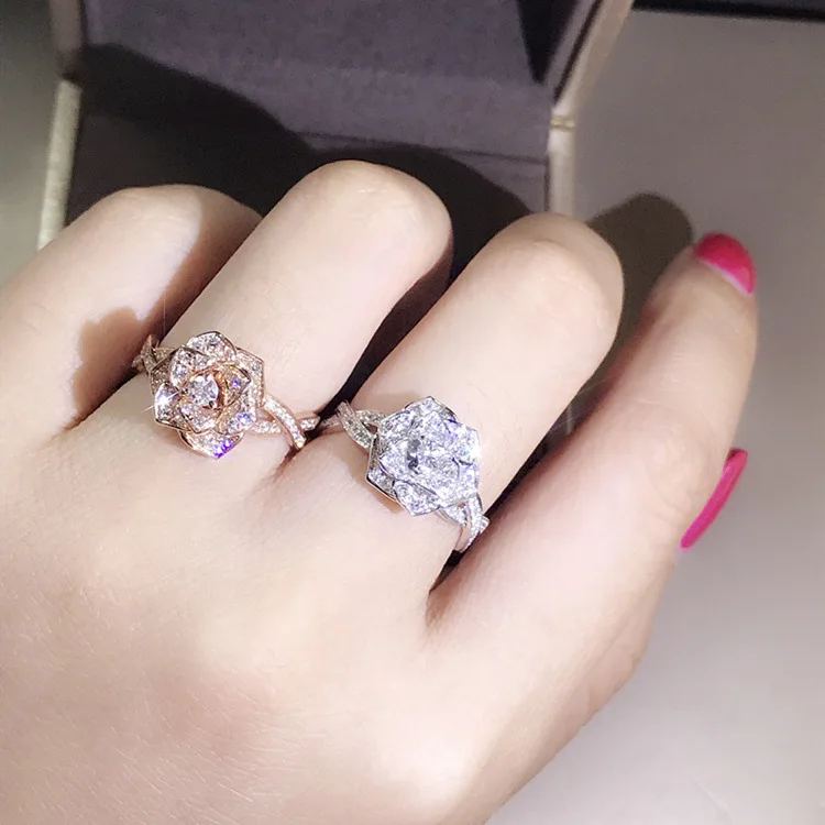 

Utimtree Top Quality Rose/White Gold Color Rose Flower Rings for Wedding Engagement Jewelry Party Cubic Zirconia Band Ring
