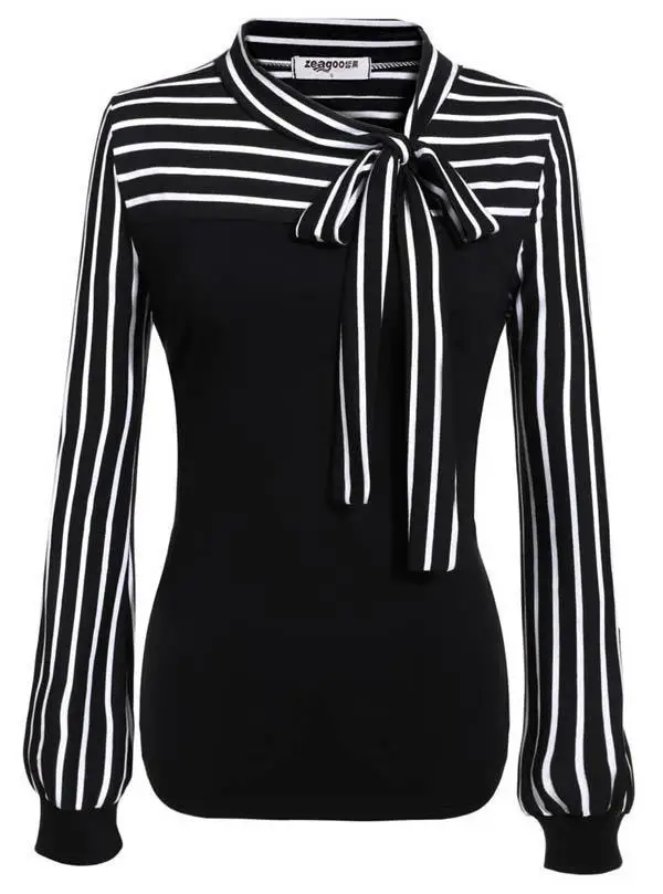 Striped Slim Women Patchwork Sleeve Fashion O-Neck Blouse Tops Long
