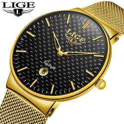 Relojes 2018 LIGE лучший бренд класса люкс Для мужчин часы Для мужчин Бизнес кварцевые часы мужской Дата Водонепроницаемый золотые часы человек