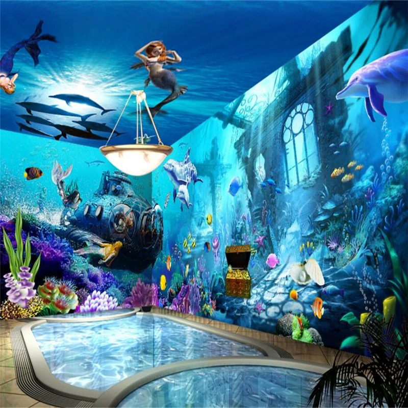 

beibehang Submarine Quest Marine Mermaid wallpaper Lounge cafe backdrop custom 3d murals wall paper wall mural flooring paper