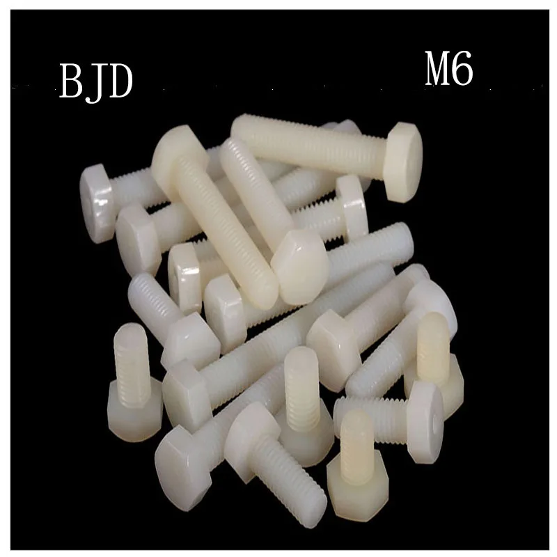 40pcs DIN933 white nylon screws full thread outer hex Insulation screw