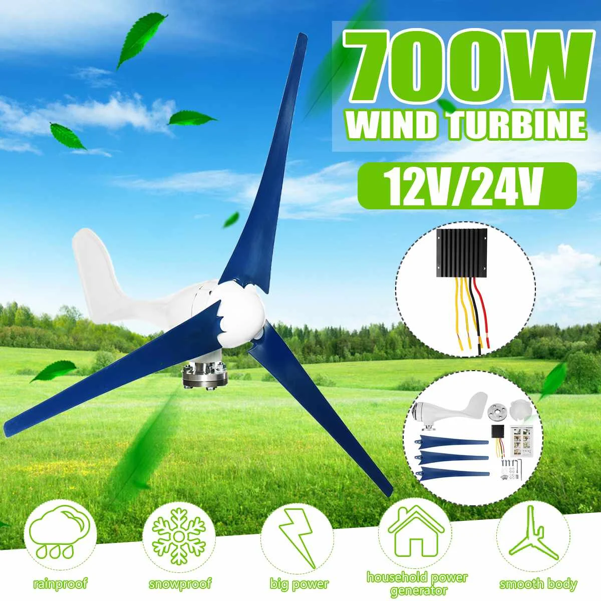 

700W Wind Turbines Generator 12V/24V 3 Blades Horizontal Wind Generator With Controller Windmill Energy Turbines Charge