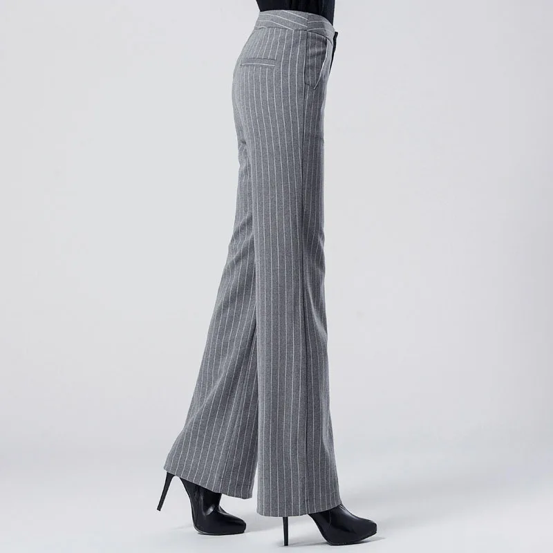 

Ladies Office Pants Striped Straight Slim Trousers For Autumn Spring High Waist Women OL Business Suit Formal Pants Dropshipping
