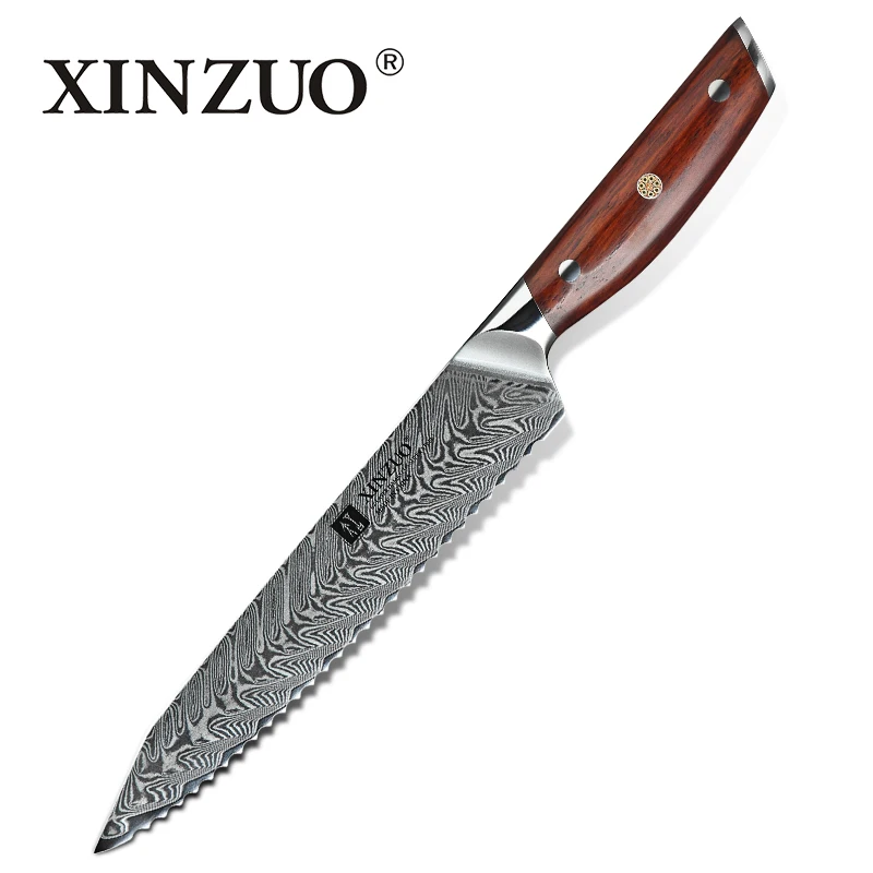 

XINZUO 8.5'' Bread Knife High HRC Damascus Stainless Steel Blade New Designed Bread Cheese Cake Kitchen Knives Rosewood Handle