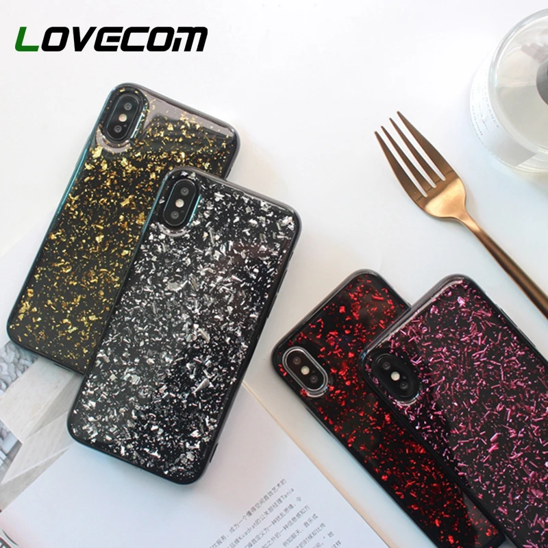 

LOVECOM Vintage Glitter Cases For iPhone X XS Max XR 6 6S 7 8 Plus Full Body Bling Sequine Soft Phone Back Cover Coque Gift