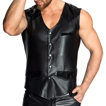 

Mens Patent Leather Soft Costume Vest Top Wetlook Clubwear Outerwear Party Performance Clothing for Night Club Male