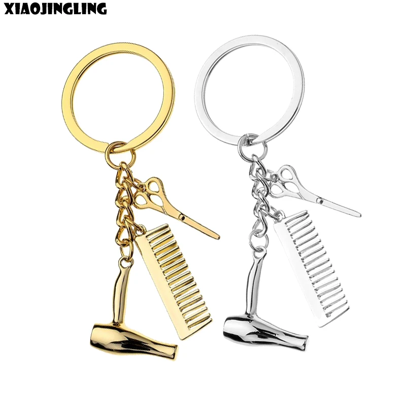 

XIAOJINGLING Personality Hair Dryer Combs Scissors Pendant Keychain Hairdressing Tools Stylist Scissor Blow Salon Creative Gift