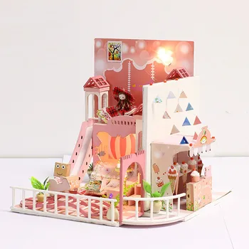 

Dreamlike Childhood Theme Wooden Assembling Model Villa Creative Birthday Gift Wooden Miniture Furniture Blocks Toys