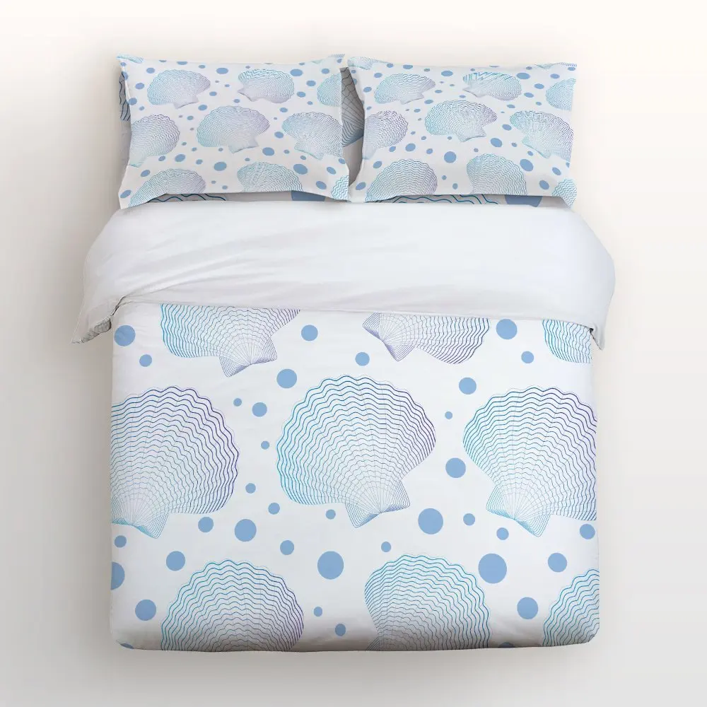 Blue Purple Seashell Dots Duvet Cover Sets With Zipper Closure