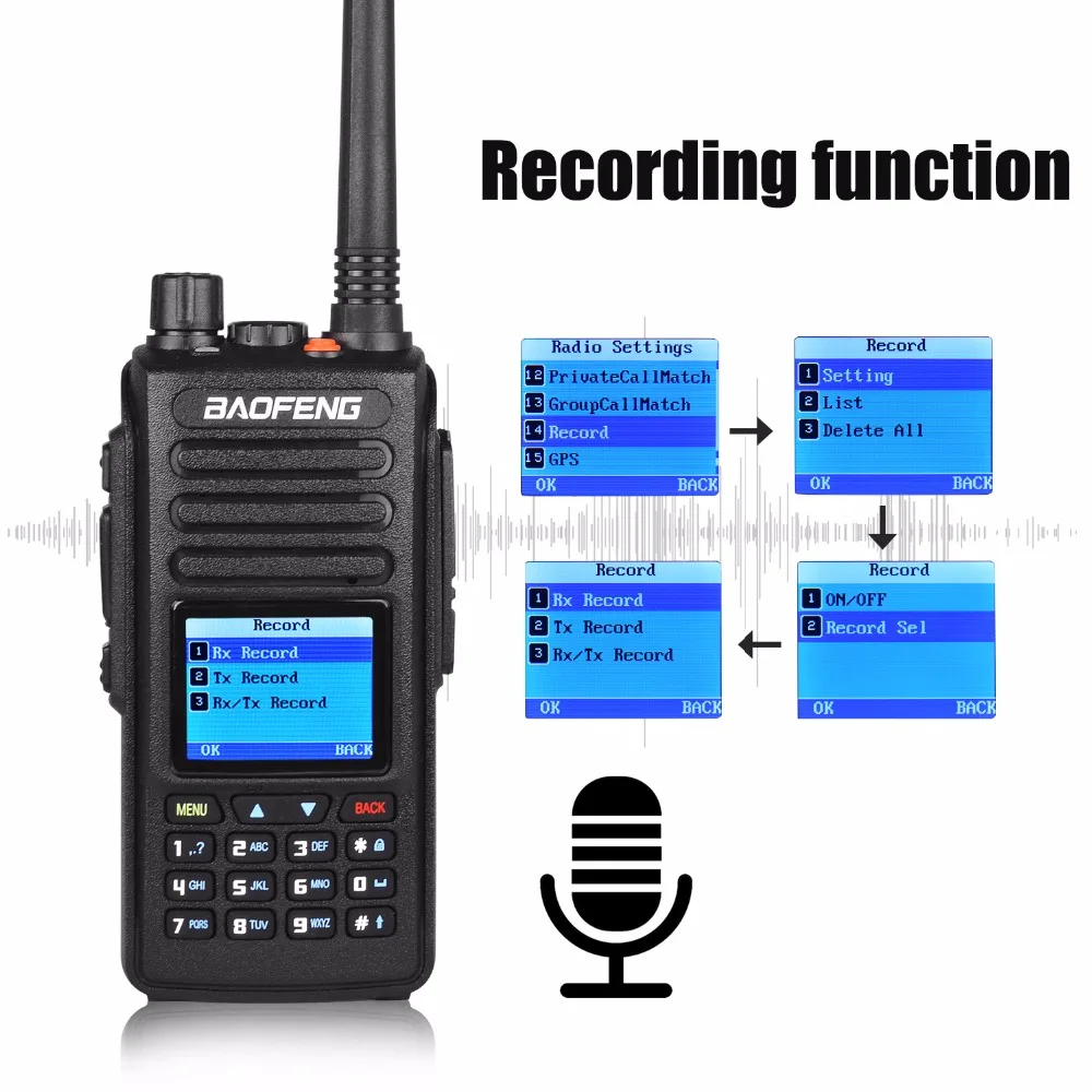 Baofeng DMR DM 1702 GPS walkie talkie voice record vhf uhf two way radio dual band 2