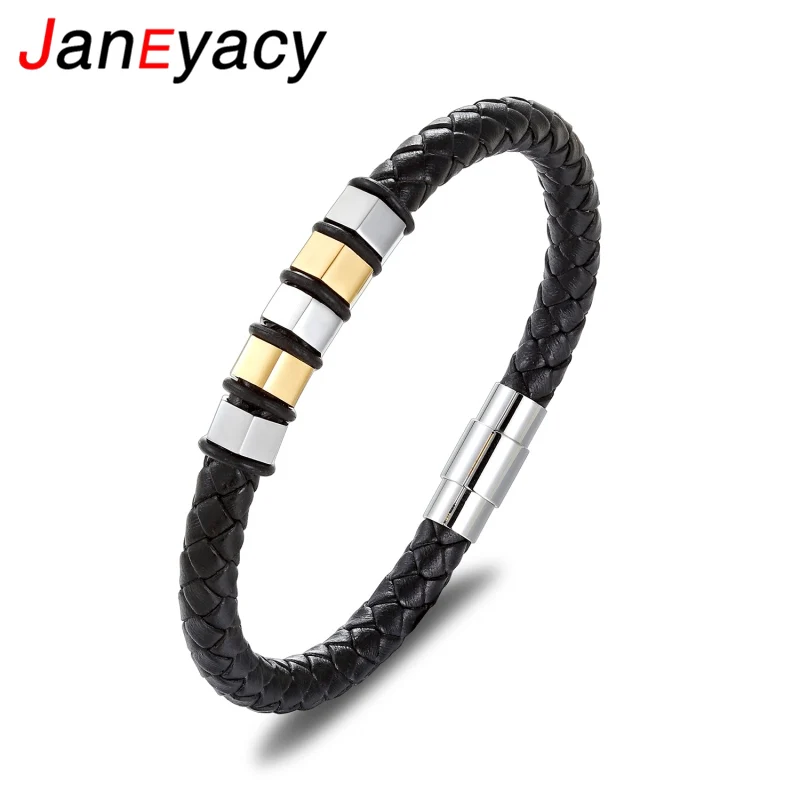 Купить женский кожаный браслет janeyacy черный из нержавеющей стали