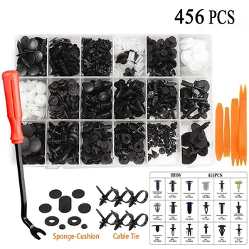 

456pcs Car Clips Set Retainer Push Door Panel Fasteners Trim Mud Flap Clip Kit with Release Tool Cable Tie Spongy Cushion N2