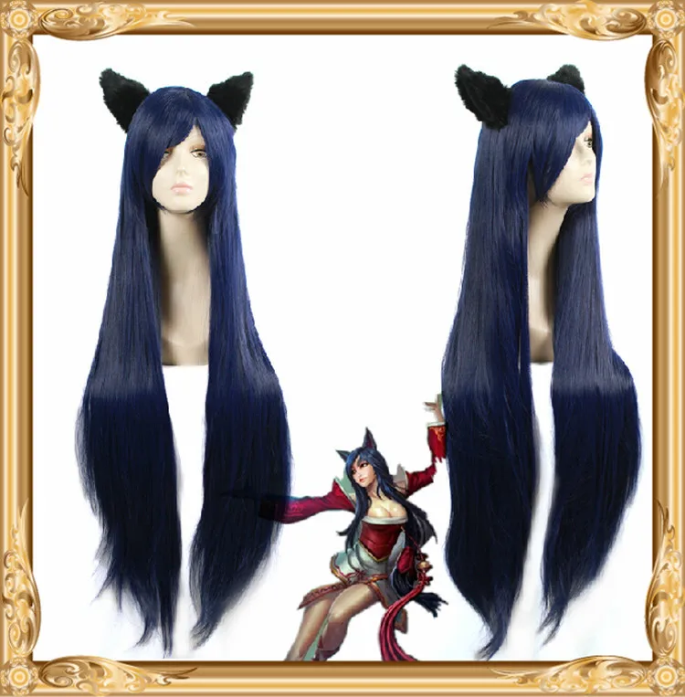 100CM High Quality Heat Resistant LoL Ahri Dark Blue Wig